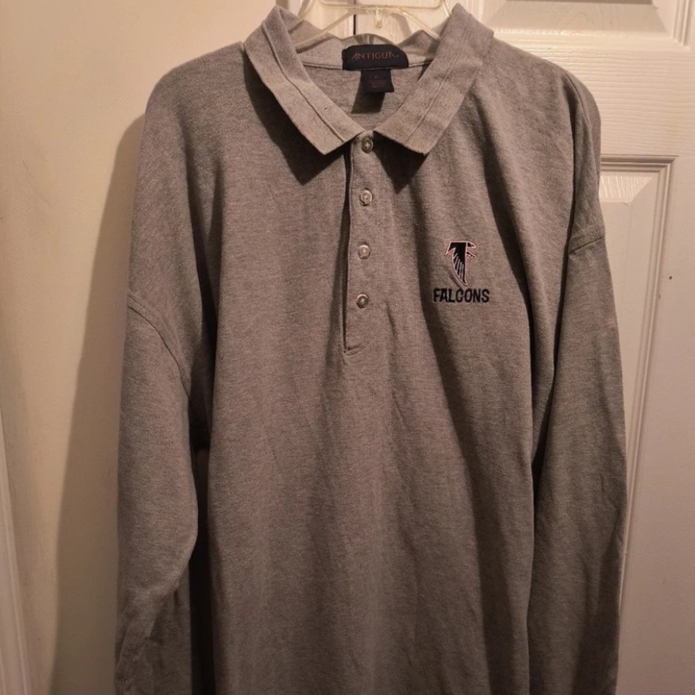 Atlanta falcons vintage NFL Polo Men's Gray Long Sleeves T-Shirt.